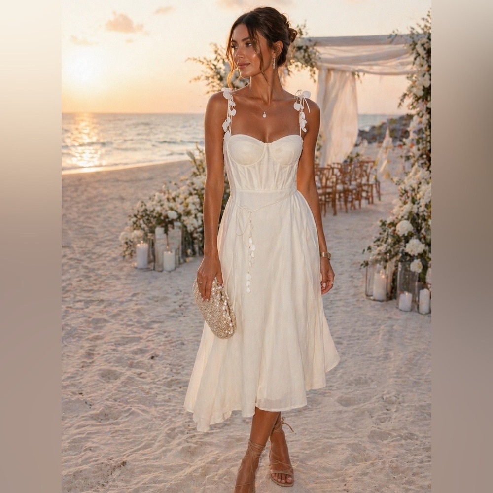 Zimmermann Wonderland Midi Corset Ivory Spaghetti Strap Dress size 2 medium - Picture 1 of 6